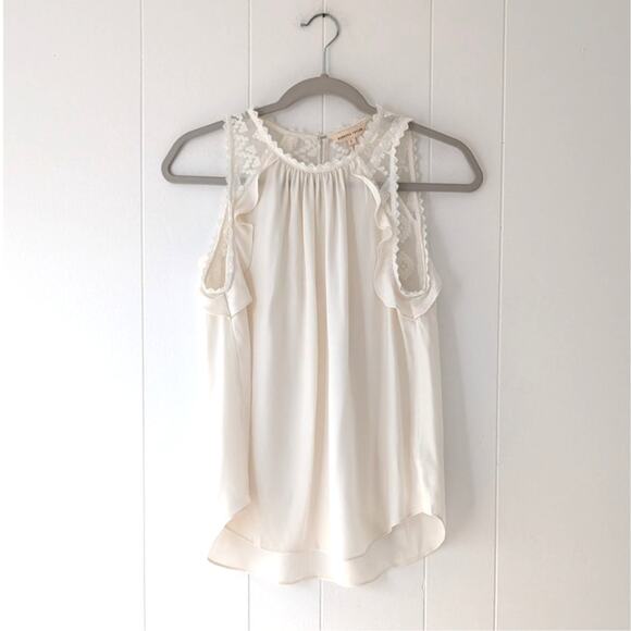 Rebecca Taylor Cream Embroidered Blouse 100% Silk Sleeveless Lace Top, size 2 - Picture 1 of 7